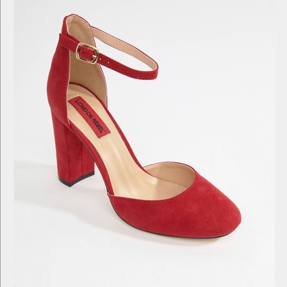 London Rebel Ankle Strap Red Heels - Picture 1 of 10